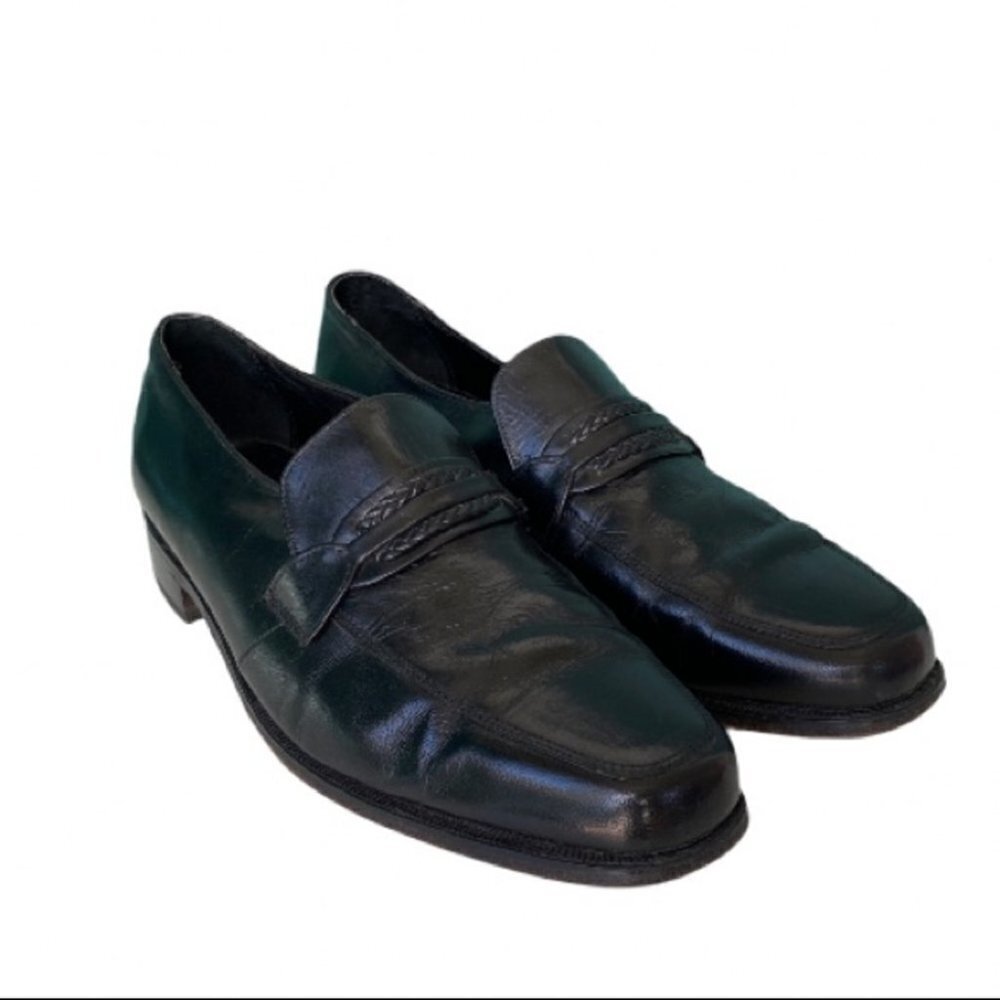 Florsheim Black Leather Slip On Loafer Dress Shoe with Braid Detail Mens Size 10